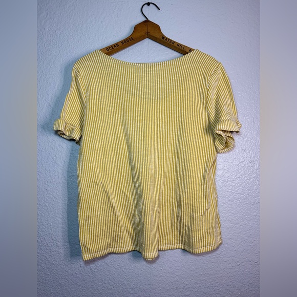 W5 Large Yellow White Vertical Stripe Casual Summer Blouse - Picture 5 of 5